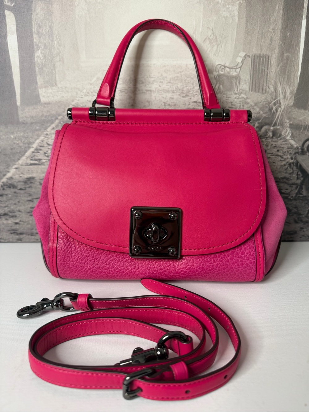GUC Coach Drifter Top Handle Leather and Suede Bag in Cerise Hot Pink 38388